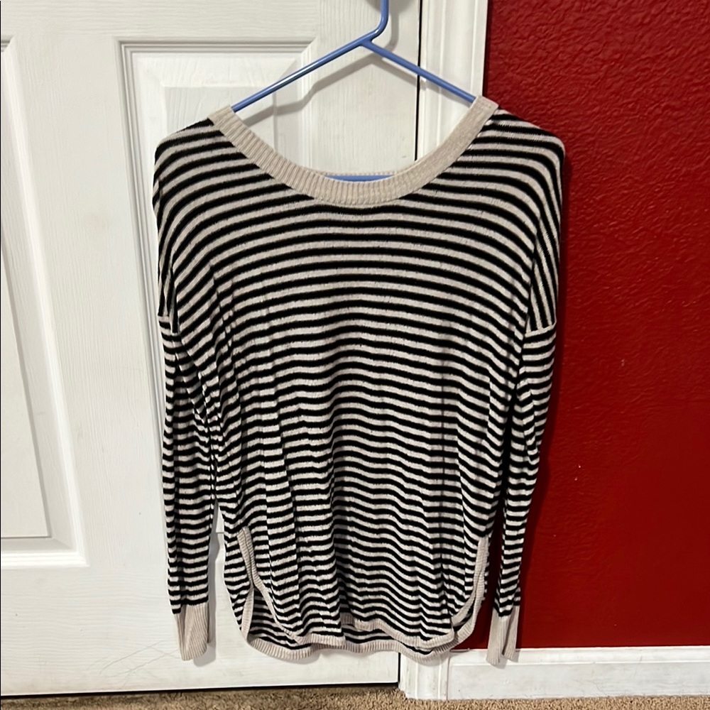 Pink Rose Black and White Striped Sweater